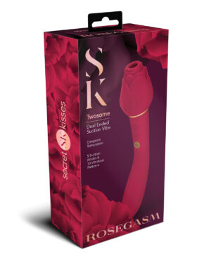 Secret Kisses Rosegasm Twosome Dual Ended Rose Bud w/Clitoral Suction & G-Spot Vibe – Red by Secret Kisses product image