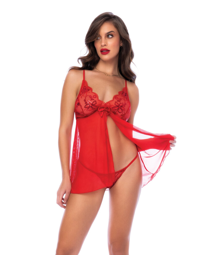 Sequin Embellished Babydoll w/G-String – Red Large, XLarge by Mapale product image