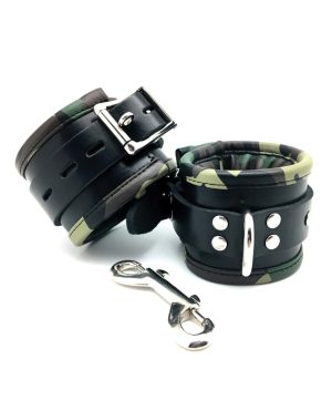 Sensual Sin Leather Padded Ankle Cuffs – Camo Piping by Sensual Sin product image