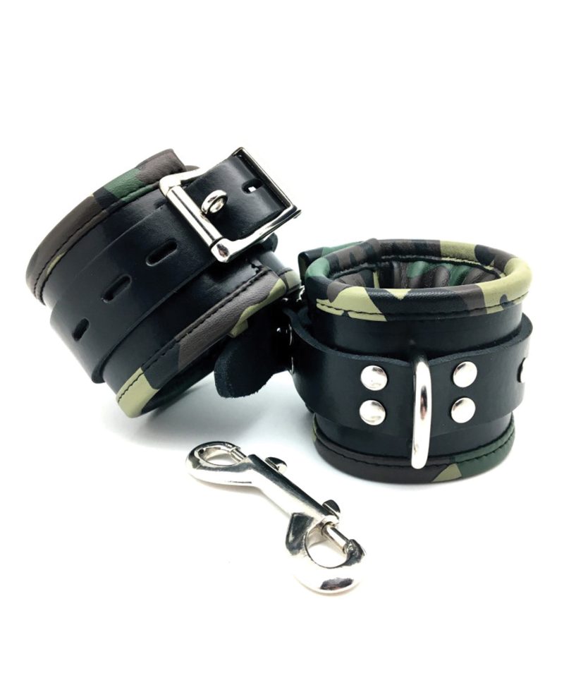 Sensual Sin Leather Padded Wrist Cuffs – Camo Piping by Sensual Sin product image