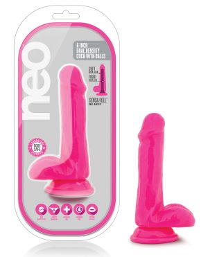 Blush Neo 6″ Dual Density Cock w/Balls – Neon Pink by Neo product image