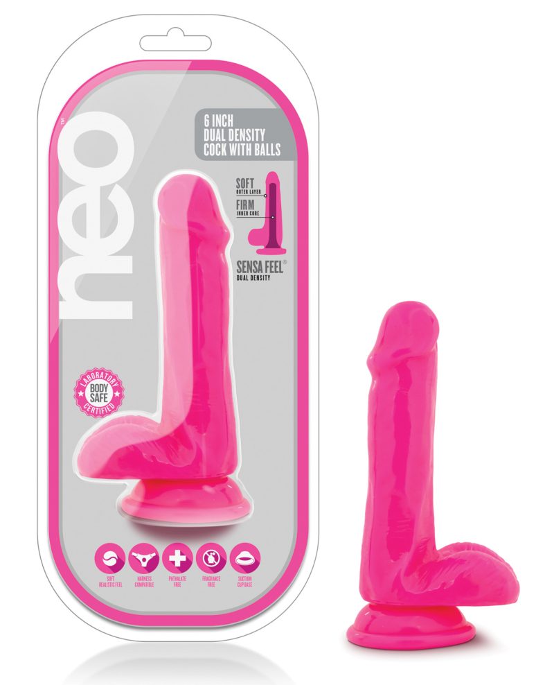 BL59600 Blush Neo 6″ Dual Density Cock w/Balls – Neon Pink by Neo product image
