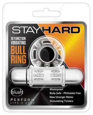 Blush Stay Hard 10 Function Vibrating Bull Ring Cock Ring – Clear by Stay Hard product image