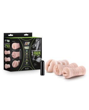 Blush M for Men Self Lubricating Vibrating Stroker Sleeve Kit – Vanilla Pack of 3 by M for Men product image