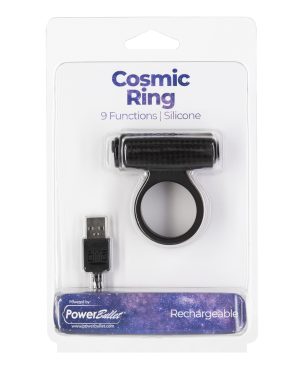 Cosmic Cock Ring w/Rechargeable Bullet – 9 Functions Black by Power Bullet product image
