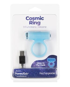 Cosmic Cock Ring w/Rechargeable Bullet – 9 Functions Glow in the Dark by Power Bullet product image