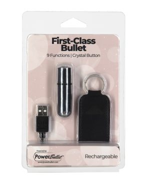 First Class Mini Rechargeable Bullet w/Crystal – 9 Functions Silver by Power Bullet product image