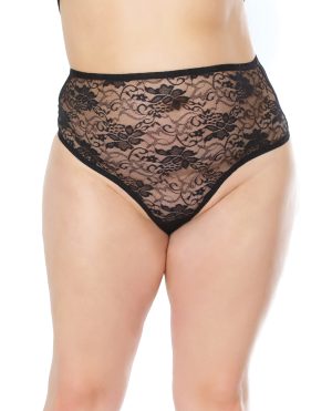 Stretch Lace High Waist Thong Black OS/XL by Coquette product image
