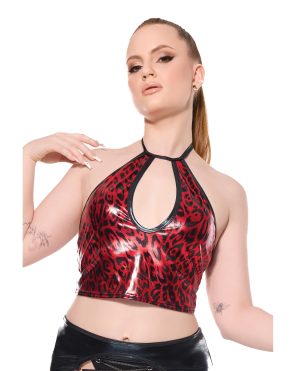 Darque Metallic Wet Look Keyhole Halter Top – Red/Black SM by Darque product image