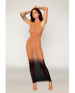 Two-Tone Ombre Seamless Zebra Knit Bodystocking Gown – Copper/Black O/S by Black Diamond product image