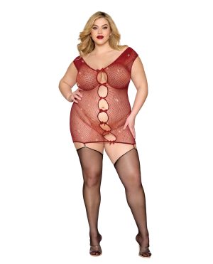 Seamless Chemise w/Rhinestone Accents & Mini Suspender Clips – Ox Blood QN by Red Diamond product image