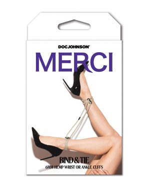 Merci Hogtie – Bind & Tie Wrist or Ankle Cuffs – 6 mm Hemp – Black by Merci product image