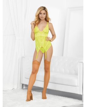 Neons Bustier w/Nude Hose & G-String Neon Lime SM by Escante product image