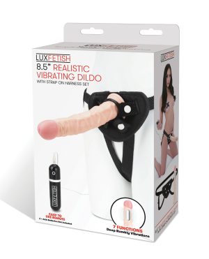 Lux Fetish 8.5″ Realistic Vibrating Dildo w/Strap On Harness Set by Lux product image