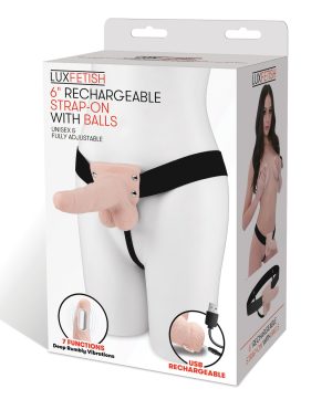 Lux Fetish 6″ Rechargeable Strap On w/Balls – Ivory by Lux product image