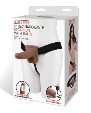 Lux Fetish 6″ Rechargeable Strap On w/Balls – Brown by Lux product image