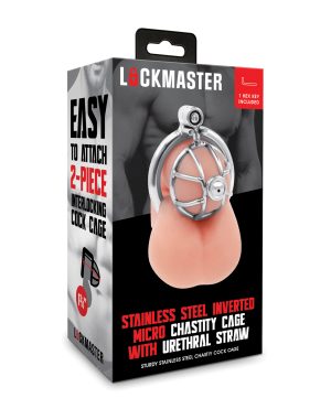 Lockmaster Stainless Steel Inverted Micro Chastity Cage w/Urethral Straw – Silver by Lockmaster product image