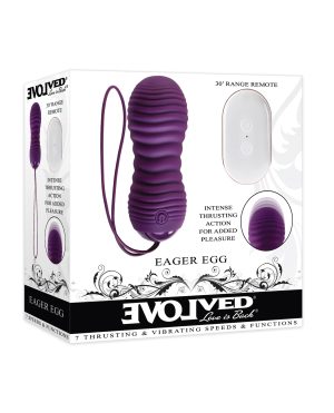 Evolved Eager Egg Vibrating & Thrusting Egg w/Remote – Purple by Evolved product image