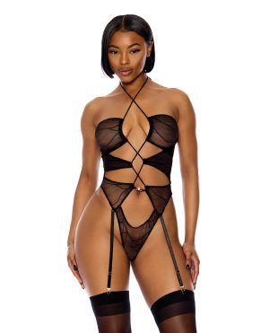 Pull My Strings Sheer Mesh Halterneck Teddy – Black SM by Forplay product image
