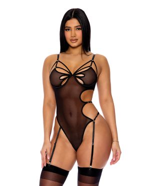 Feeling Butterflies Mesh Teddy w/Garters – Black MD by Forplay product image