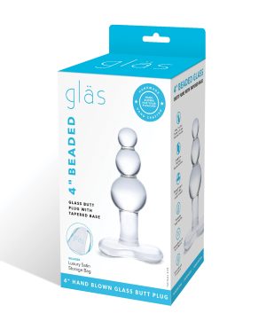 Glas 4″ Beaded Glass Butt Plug w/Tapered Base – Clear by Glas product image