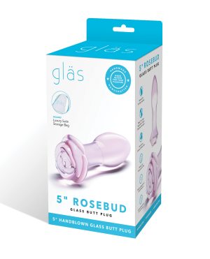 Glas 5″ Rosebud Glass Butt Plug – Pink by Glas product image