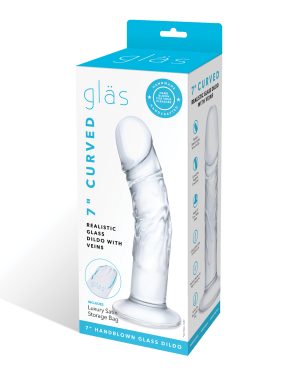Glas 7″ Realistic Curved Glass Dildo w/Veins – Clear by Glas product image