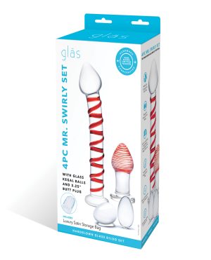 Glas 4 pc Mr. Swirly Set w/Glass Kegel Balls & 3.25″ Butt Plug – Red by Glas product image