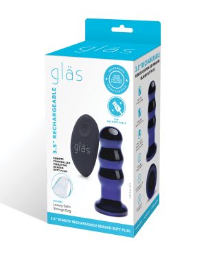 Glas 3.5″ Rechargeable Vibrating Beaded Butt Plug – Blue by Glas product image