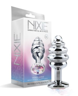 Nixie Honey Dipper Ribbed Metal Rainbow Jeweled Butt Plug – Medium by Nixie product image