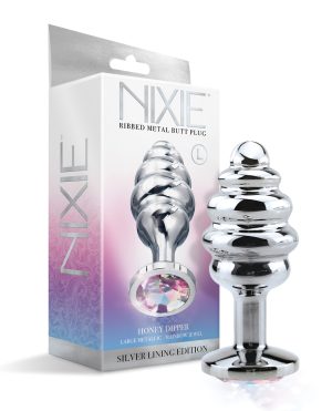 Nixie Honey Dipper Ribbed Metal Rainbow Jeweled Butt Plug – Large by Nixie product image