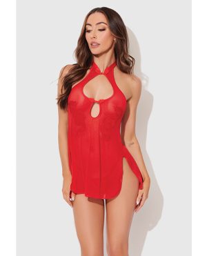Dragon Mesh & Applique Chemise w/G-String 2 pc Set – Red SM by House of Desire product image