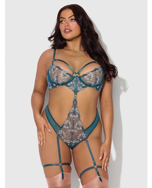 Nova Lace Teddy w/Garters – Jade Blue 1X/2X by House of Desire product image