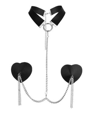 Nipplicious Dominatrix Leather Collar & Pasties w/Chain – Black by Nipplicious product image
