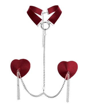 Nipplicious Dominatrix Leather Collar & Pasties w/Chain – Red by Nipplicious product image
