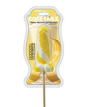 Cock Tailz Liquor Flavored Pecker Pops - Banana Daiquiri Yellow/White Stripe
