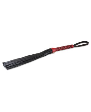 Sultra 16″ Lambskin Flogger Classic Weave Grip – Black w/Red Woven Handle by Sultra Leather product image