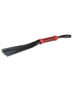 Sultra 16″ Lambskin Twisted Grip Flogger – Black w/Red Woven Handle by Sultra Leather product image