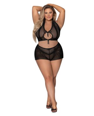 Modern Romance Tie Front Halter & Tap Pant Black 2X by Exposed product image