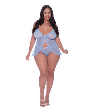 Ooh La Lace Babydoll & Split Crotch Panty Periwinkle QN by Exposed product image
