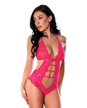 Get It Girl Lace Halter Teddy w/Snap Crotch – Pink S/M by Exposed product image