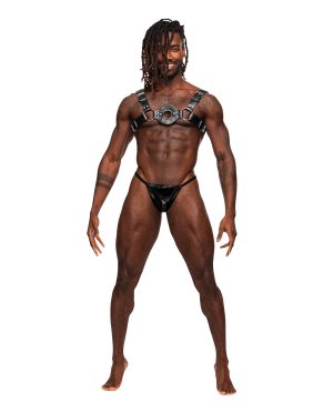 Libra PU Leather Chest Harness Black O/S by Male Power product image
