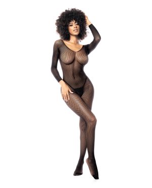 Long Sleeved All Over Fishnet Body Stocking Black O/S by Mapale product image
