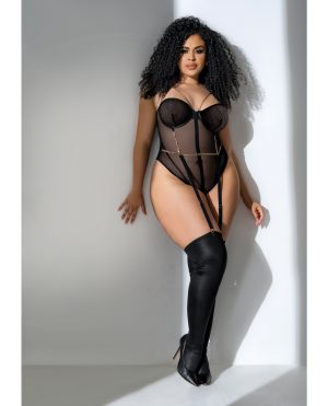Mesh Bodysuit w/Gold Chain Detail Black 3X/4X by Mapale product image