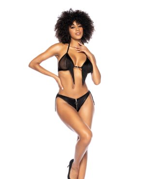 Fringe Halter Top & Open Back Bottom w/Front Zipper Black L/XL by Mapale product image