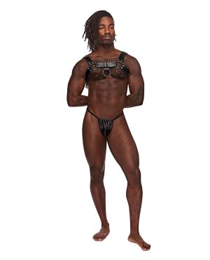 Leather Aries Single Ring Harness Black O/S by Male Power product image