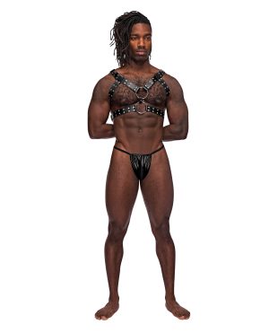 Leather Gemini Double Ring Harness Black O/S by Male Power product image