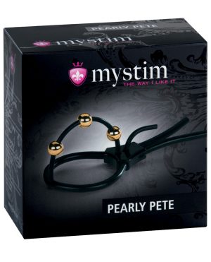 Mystim Pearly Pete Corona Strap w/Gold Balls – Black by Mystim product image