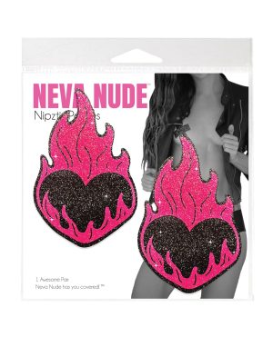 Neva Nude Flaming Heart Glitter Pasties – Black/Red O/S by Neva Nude product image