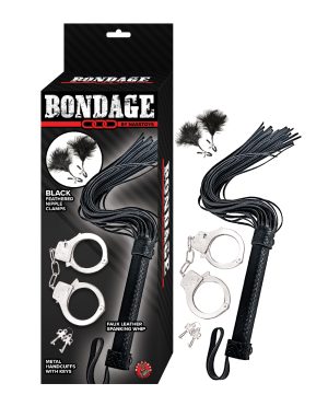 Bondage by Nasstoys Whip & Cuff Set – Black by Nasstoys product image